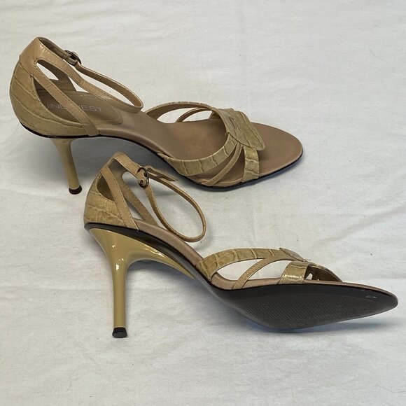 Nine West Karna Beige Strappy Reptile Leather Spike Heel Ankle Sandals 8 - Picture 8 of 14